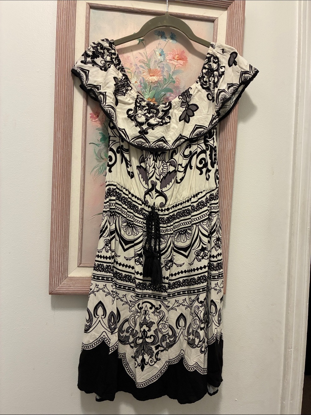 Flying Tomato Black and White Off-Shoulder Midi Dress